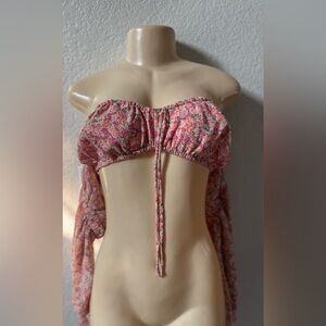 Floral Off-Shoulder Crop Top summer y2k beach boho
